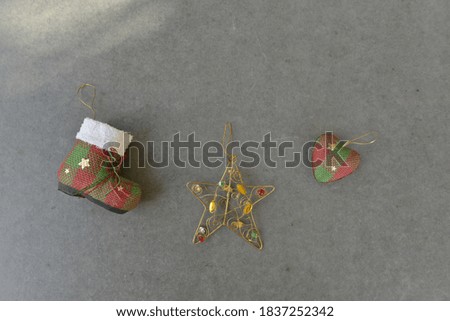 Christmas star and shoes decoration for mock up and template design. Top view