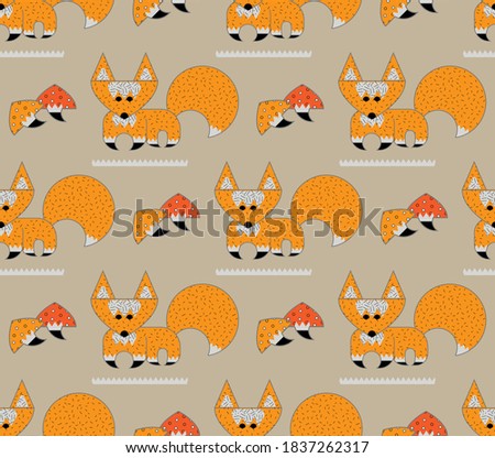 Seamless Cartoon Fox Pattern. Vector Illustration on Light Background.