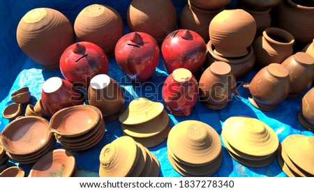 scenic view of earthen pots for multipurpose use