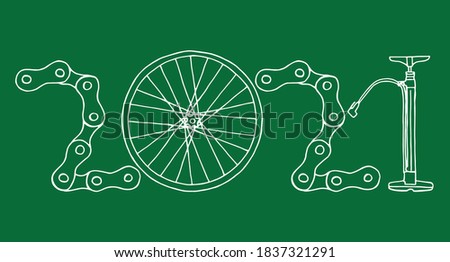2021 Bicycle Happy New Year vector card illustration on green background