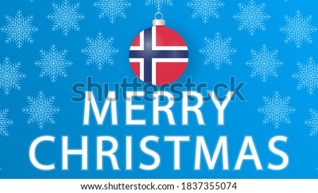Merry Christmas with Norway flag.Illustration with snowflakes and Christmas balls on a blue background.Vector illustration.
