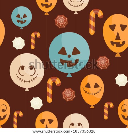 Halloween Seamless pattern - Cartoon Halloween Characters - Funny Balloons. Vector Illustration. Print for Wallpaper, Wrapping Paper. Pattern don't contain gradient and clipping mask.