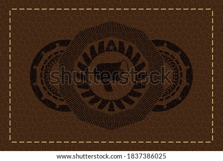 megaphone icon inside brown leather emblem. Wallet chic background. Illustration. 