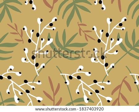 Abstract Hand Drawing Tropical Exotic Leaves and Branches Repeating Vector Pattern Isolated Background