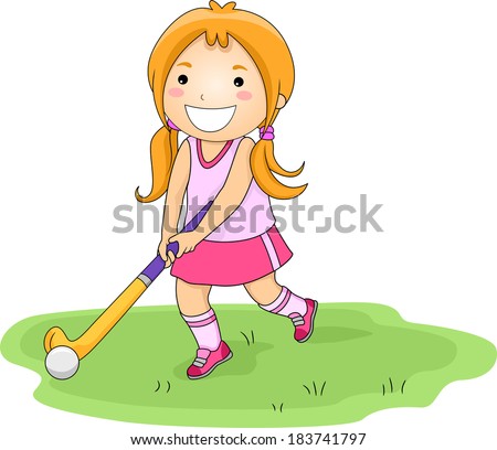 Illustration of a Little Girl Playing Field Hockey