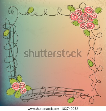 Stylish floral background, hand drawn retro flowers roses