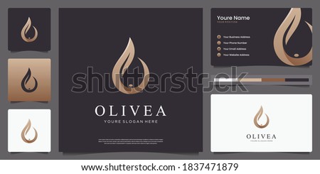 Luxury Olive tree and water drop logo design and business cards.