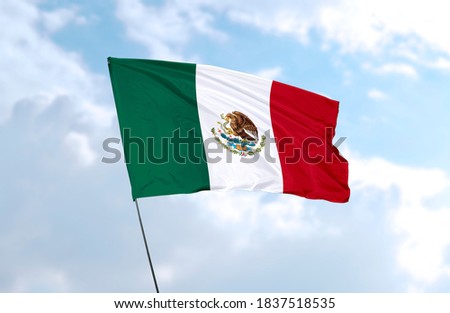 Flag of Mexico in front of blue sky