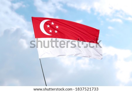 Flag of Singapore in front of blue sky