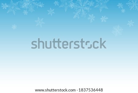 White Snowflake Vector Blue Background. New Snowfall Wallpaper. Gray Holiday Holiday. Christmas Snow Pattern.