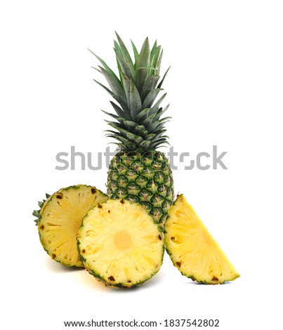 ripe whole pineapple isolated on white background 
