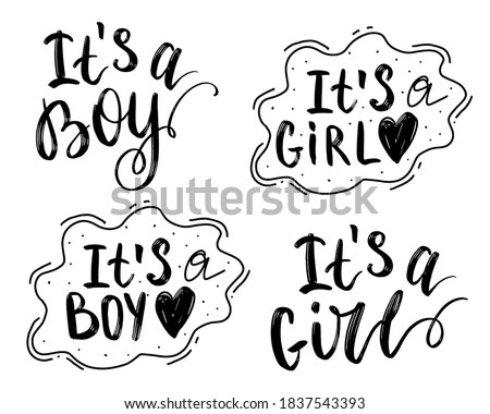 Lettering for cards, children's albums, children's girls, gender parties for a boy and a girl. "It`s a boy", "It`s a girl" Royalty-Free Stock Photo #1837543393