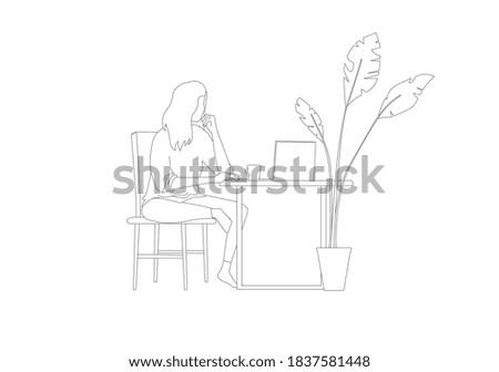 line drawing illustration of people working with computers in a comfortable position.