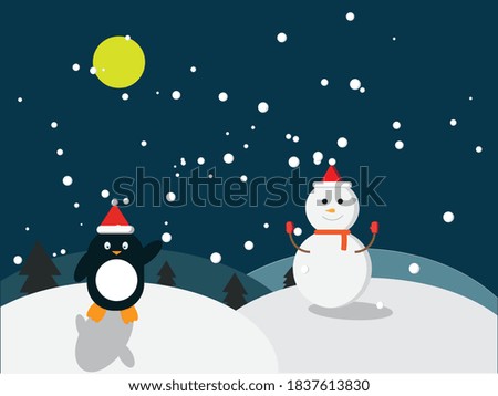 Christmas Day Illustration There are snowmen and cute penguins