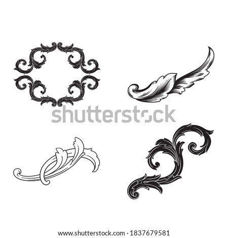 Frame and Border with baroque style. Ornament elements for your design. Black and white color.