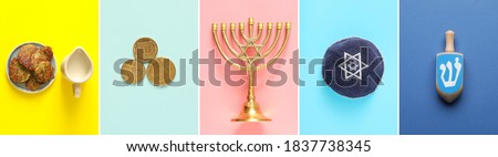 Composition for Hannukah celebration on color background