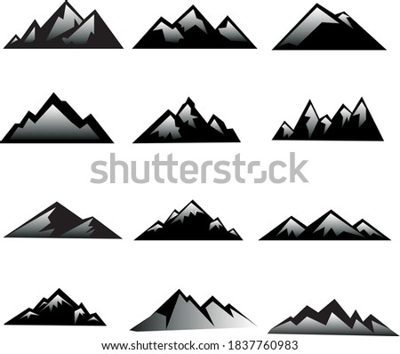 Mountain hills, rocks and peaks. Silhouette icon vector illustration. Logo art design clip art sets.