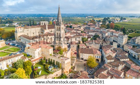aerial view of saint emilion town, France Royalty-Free Stock Photo #1837825381
