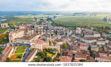 aerial view of saint emilion town, France Royalty-Free Stock Photo #1837825384