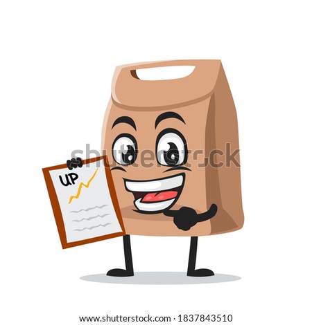 vector illustration of paper bag mascot or character presentation with clipboard