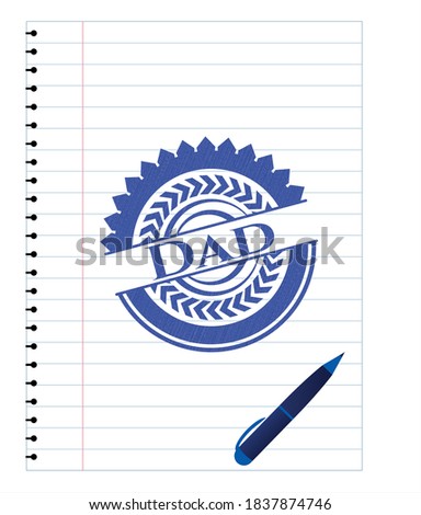 Dad with pen strokes. Blue ink. Vector Illustration. Detailed. 