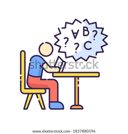 Dyslexia RGB color icon. Difficulty with reading book. Chronic disorder for intelligence. Child with problem in education. Struggle with studying. Inclusive school. Isolated vector illustration