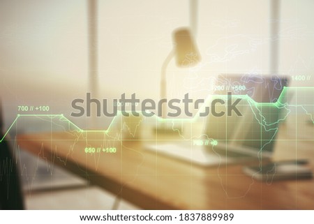 Multi exposure of abstract graphic data spreadsheet sketch on modern computer background, analytics and analysis concept