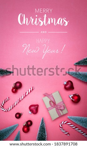 Christmas background with different decorations with writing