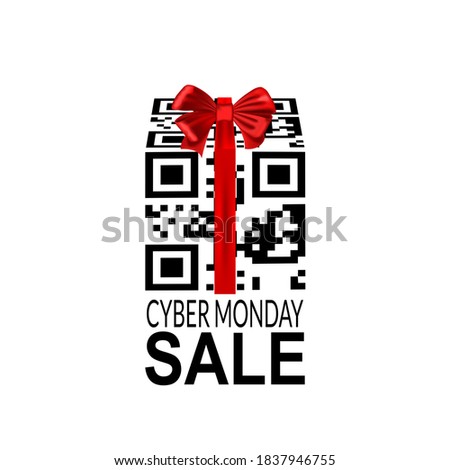 Cyber monday background with Present barcode. Sale concept. QR code. Vector illustration