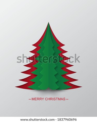 Paper Green christmas tree on red background for celebration xmas and new year illustration