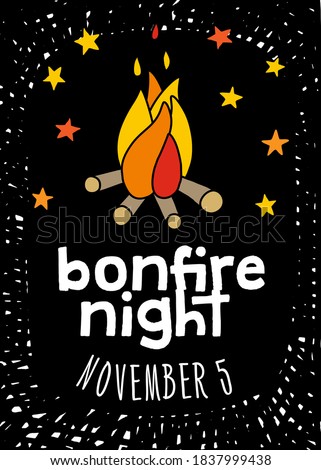 Guy Fawkes Night, Bonfire Night and Fireworks Night. Hand-drawn poster. Royalty-Free Stock Photo #1837999438