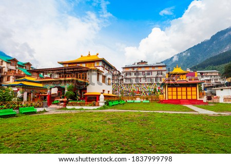 Buddhist Monastery and Temple in Manali town, Himachal Pradesh state of India Royalty-Free Stock Photo #1837999798