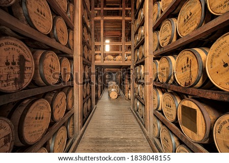 Barrel room, Woodford Reserve, Versailles, Kentucky. Royalty-Free Stock Photo #1838048155