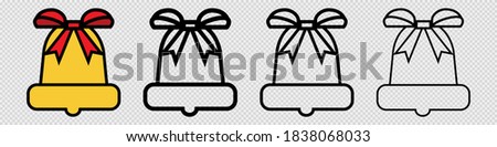 Christmas jingle bells. Isolated outline ring bell on transparent background. Thin and bold xmas decoration with red ribbon. New year symbol in flat. Merry Christmas sign. Vector illustration. EPS 10
