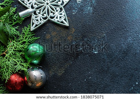 christmas background new year toys card or picture spruce and golden tinsel lights and festive atmosphere decoration