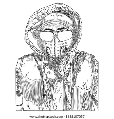 Man wearing protective and medical mask to prevent coronavirus COVID-19 disease. New Normal concept illustration. Person portrait in face mask for infection prevention. Vector. 