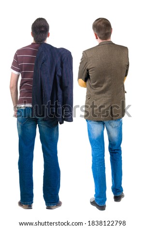 Back view of two business man in suit. Business team. Rear view people collection. backside view of person. Isolated over white background.