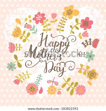 Happy mothers day card. Bright spring concept illustration with flowers in vector