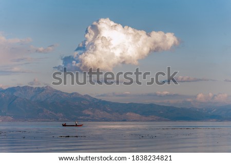 The fantastic view with clouds on Skadar lake.