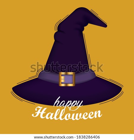 Witch hat. Happy halloween card - Vector illustration