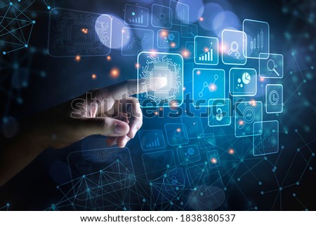 Hand touch on the virtual screen AI business database system processes online marketing investment plans That is connected as a network in the organization Concept of business base system development
 Royalty-Free Stock Photo #1838380537