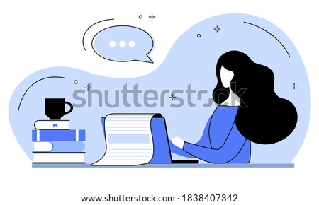 Blog creation concept illustration. Media creator and freelance article writer, blog copywriter and content creator. suitable for web design, banner, mobile app, landing page. Royalty-Free Stock Photo #1838407342