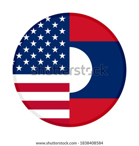 round icon with united states and laos flags, isolated on white background