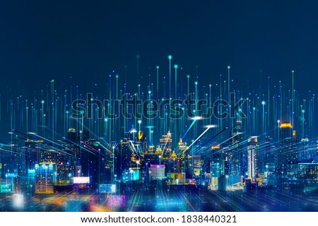 Intelligent city networks and communication in the age of AI (wireless communication on the world) Royalty-Free Stock Photo #1838440321