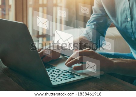 email marketing concept, company sending many e-mails or digital newsletter to customers Royalty-Free Stock Photo #1838461918