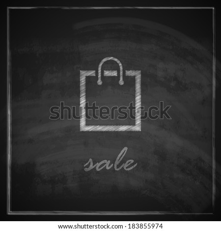 vintage illustration with a shopping bag on blackboard background. sale concept