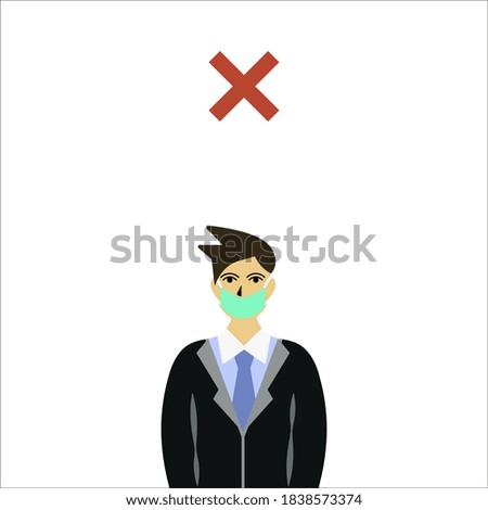 men showing how to wear a protective mask incorrectly. vector illustration
