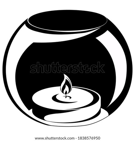 Candle in glass jar. Decor object in monochrome style.