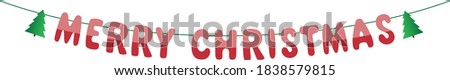 merry christmas, red letters hanging on rope, garland, perfect for decorating posters and invitations, banner, vector