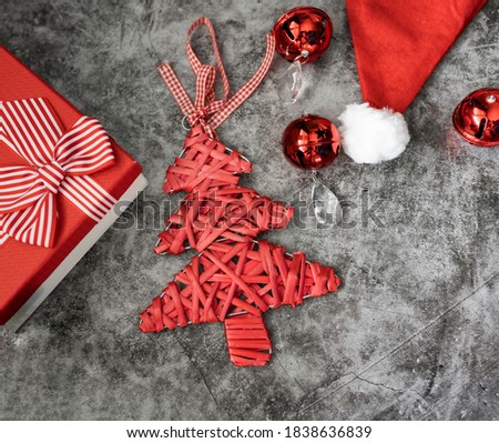 christmas gifts, red christmas objects dark background